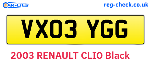 VX03YGG are the vehicle registration plates.