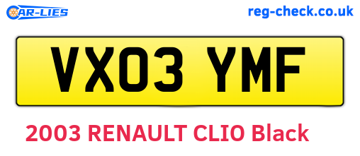 VX03YMF are the vehicle registration plates.