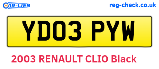 YD03PYW are the vehicle registration plates.