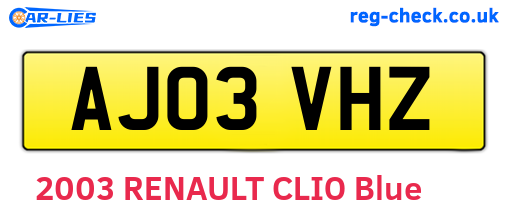 AJ03VHZ are the vehicle registration plates.