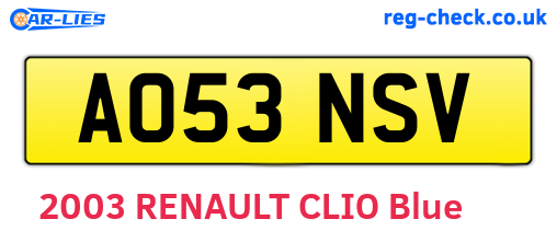 AO53NSV are the vehicle registration plates.