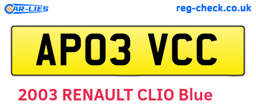 AP03VCC are the vehicle registration plates.