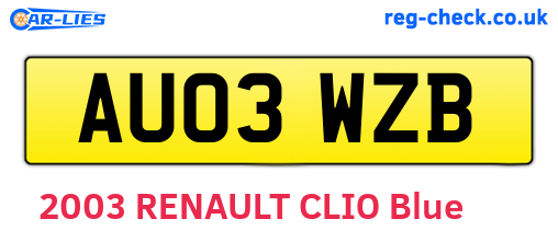 AU03WZB are the vehicle registration plates.