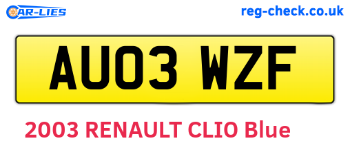 AU03WZF are the vehicle registration plates.