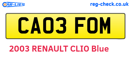 CA03FOM are the vehicle registration plates.