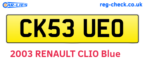 CK53UEO are the vehicle registration plates.