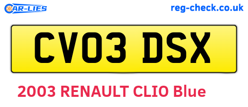 CV03DSX are the vehicle registration plates.