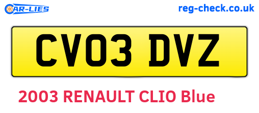 CV03DVZ are the vehicle registration plates.