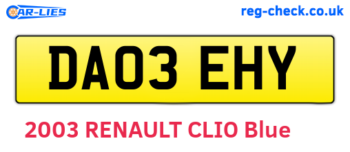 DA03EHY are the vehicle registration plates.