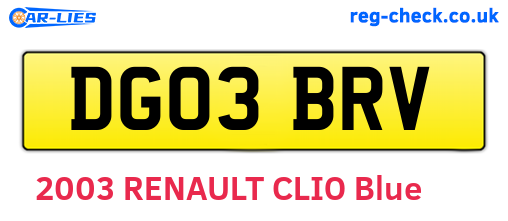 DG03BRV are the vehicle registration plates.