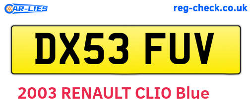 DX53FUV are the vehicle registration plates.