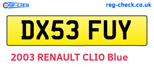 DX53FUY are the vehicle registration plates.