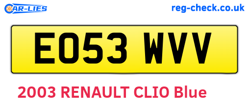EO53WVV are the vehicle registration plates.