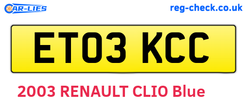 ET03KCC are the vehicle registration plates.