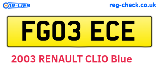 FG03ECE are the vehicle registration plates.
