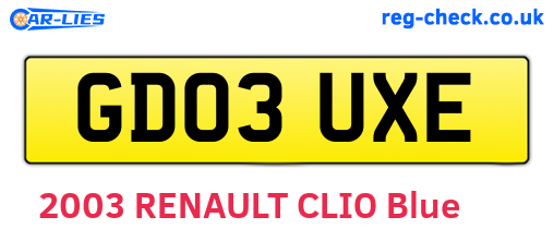 GD03UXE are the vehicle registration plates.
