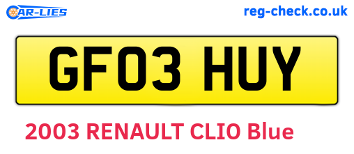 GF03HUY are the vehicle registration plates.
