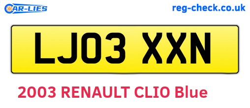 LJ03XXN are the vehicle registration plates.