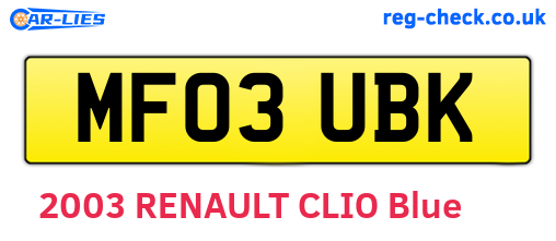 MF03UBK are the vehicle registration plates.