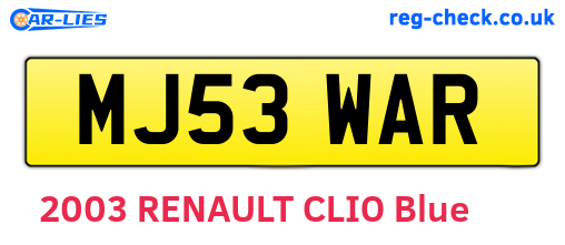 MJ53WAR are the vehicle registration plates.