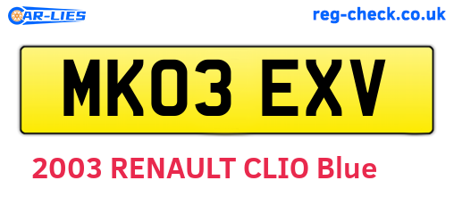 MK03EXV are the vehicle registration plates.