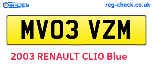 MV03VZM are the vehicle registration plates.