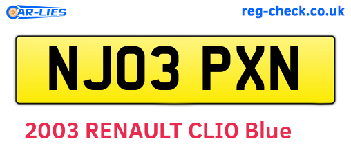 NJ03PXN are the vehicle registration plates.