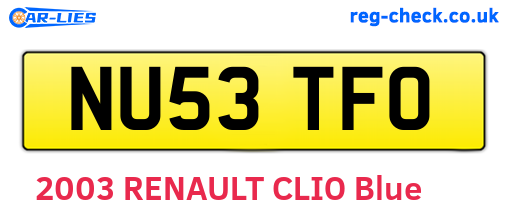 NU53TFO are the vehicle registration plates.