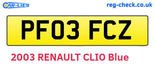 PF03FCZ are the vehicle registration plates.