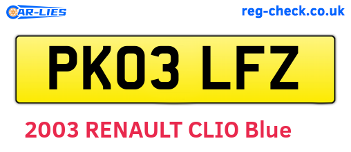 PK03LFZ are the vehicle registration plates.