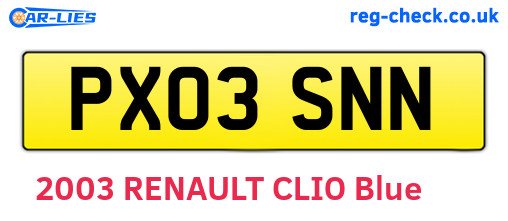 PX03SNN are the vehicle registration plates.