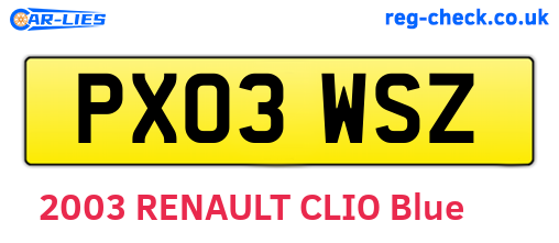 PX03WSZ are the vehicle registration plates.