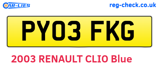 PY03FKG are the vehicle registration plates.
