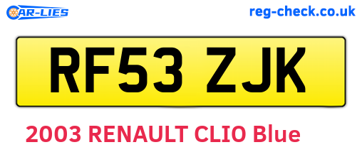 RF53ZJK are the vehicle registration plates.