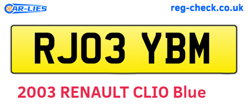 RJ03YBM are the vehicle registration plates.