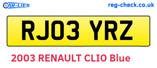 RJ03YRZ are the vehicle registration plates.
