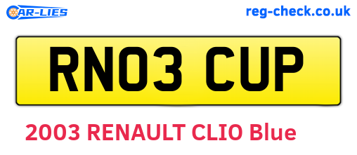 RN03CUP are the vehicle registration plates.