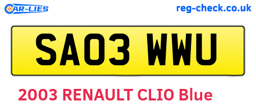 SA03WWU are the vehicle registration plates.