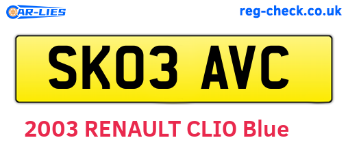 SK03AVC are the vehicle registration plates.