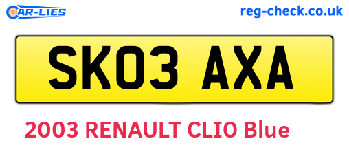 SK03AXA are the vehicle registration plates.