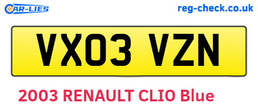 VX03VZN are the vehicle registration plates.