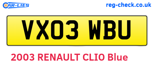VX03WBU are the vehicle registration plates.