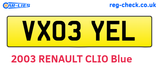 VX03YEL are the vehicle registration plates.