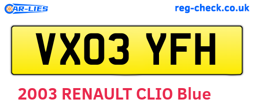 VX03YFH are the vehicle registration plates.
