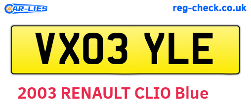 VX03YLE are the vehicle registration plates.