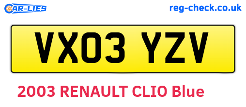 VX03YZV are the vehicle registration plates.