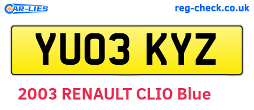 YU03KYZ are the vehicle registration plates.