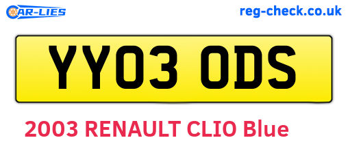 YY03ODS are the vehicle registration plates.