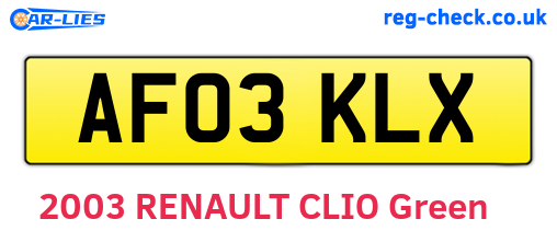 AF03KLX are the vehicle registration plates.