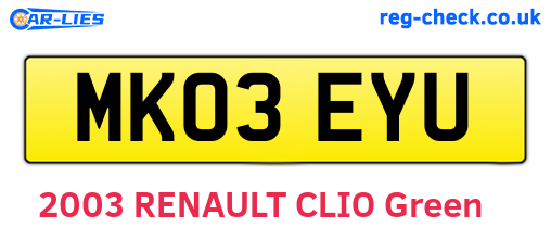 MK03EYU are the vehicle registration plates.